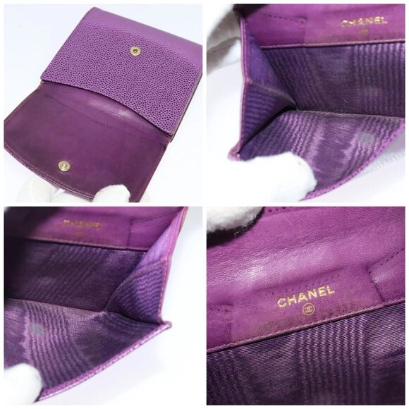 CHANEL COCO Mark Wallet Grained Calf Skin Purple Gold - Picture 15 of 16